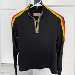 Black Quarter-Zip Top with Stripes